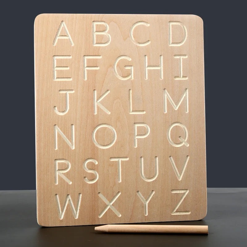 Wooden Alphabet & Number Tracing Board With Wooden Pen - Green Walnut Inc.