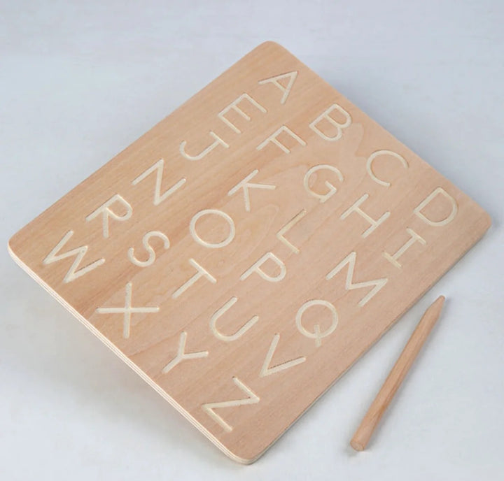 Wooden Alphabet & Number Tracing Board With Wooden Pen - Green Walnut Inc.