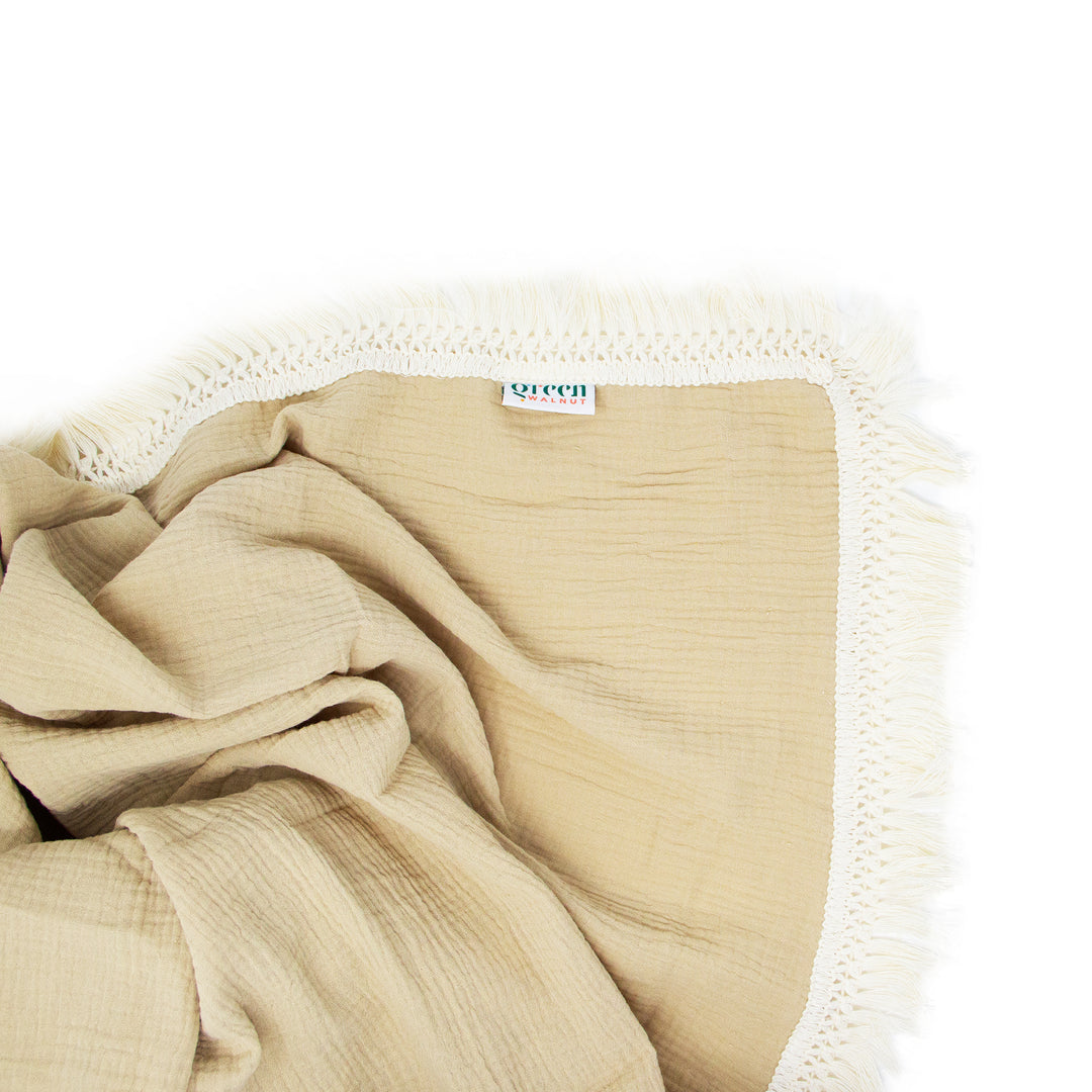 Soft Organic Cotton Baby Fringe Swaddle /  Multi Use Wrap - Green Walnut Inc.