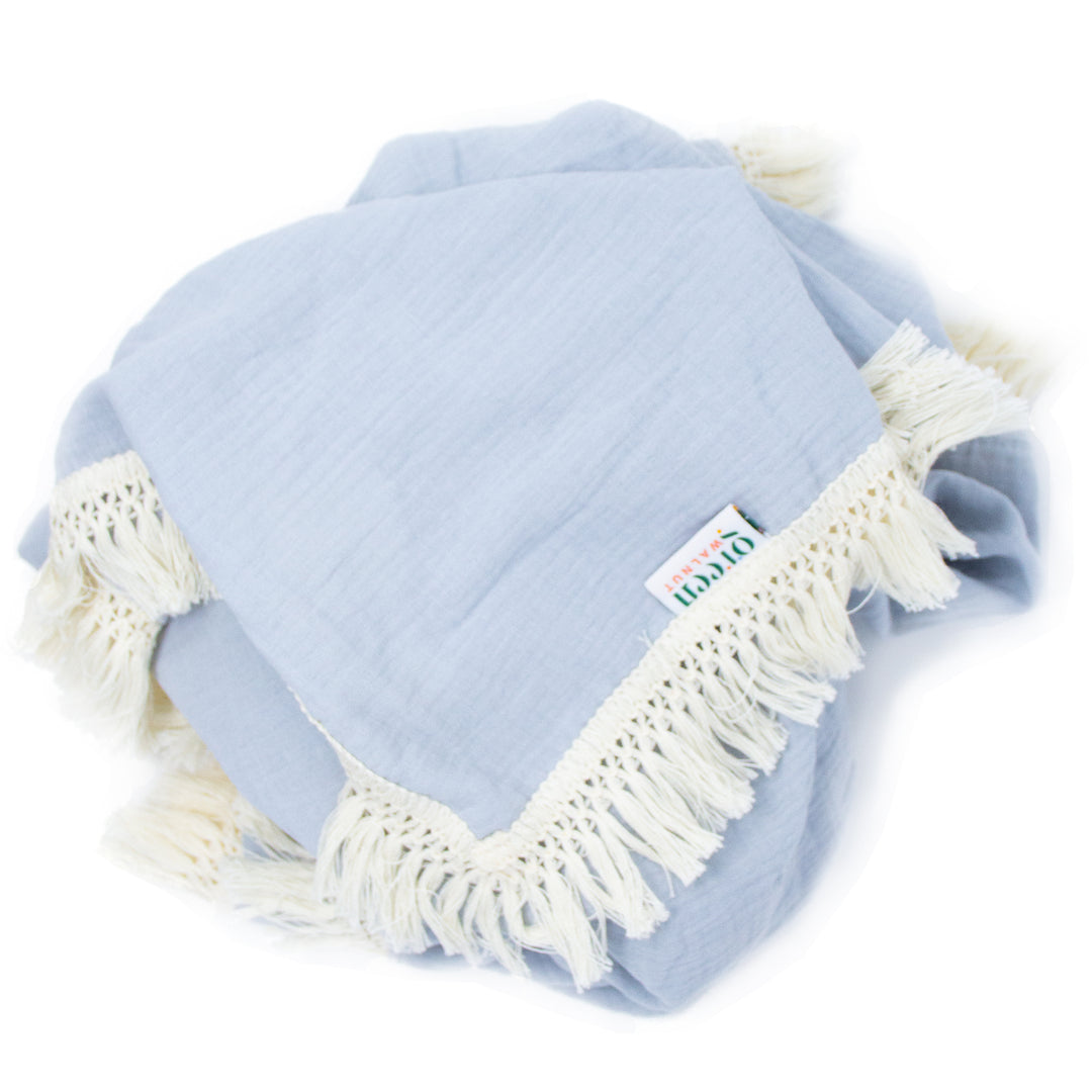 Soft Organic Cotton Baby Fringe Swaddle /  Multi Use Wrap - Green Walnut Inc.