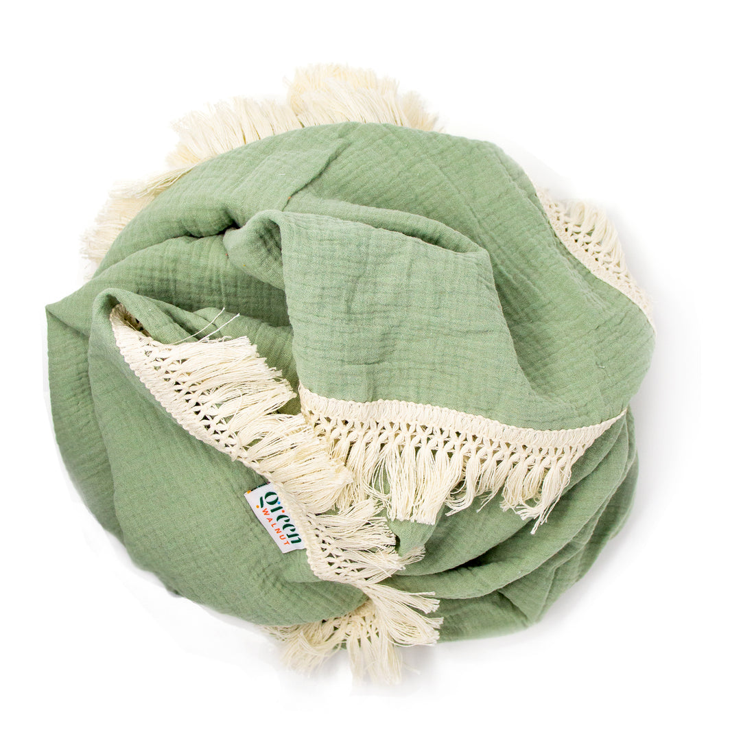 Soft Organic Cotton Baby Fringe Swaddle /  Multi Use Wrap - Green Walnut Inc.