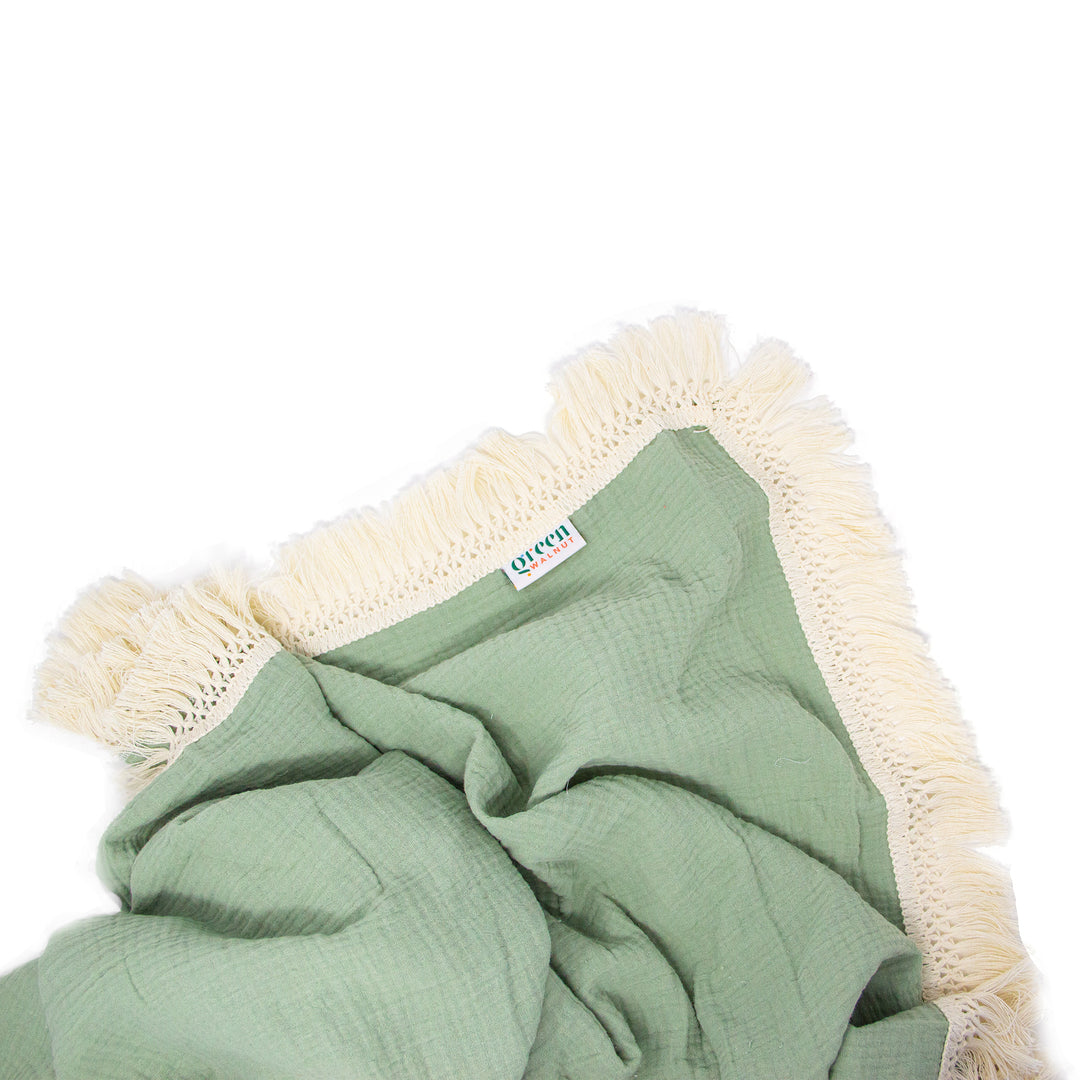 Soft Organic Cotton Baby Fringe Swaddle /  Multi Use Wrap - Green Walnut Inc.