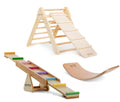 Set of 3 Wooden Pikler Triangle With Slide/Ramp | Wooden Balance Board | Wooden Indoor Seesaw - Green Walnut Inc.