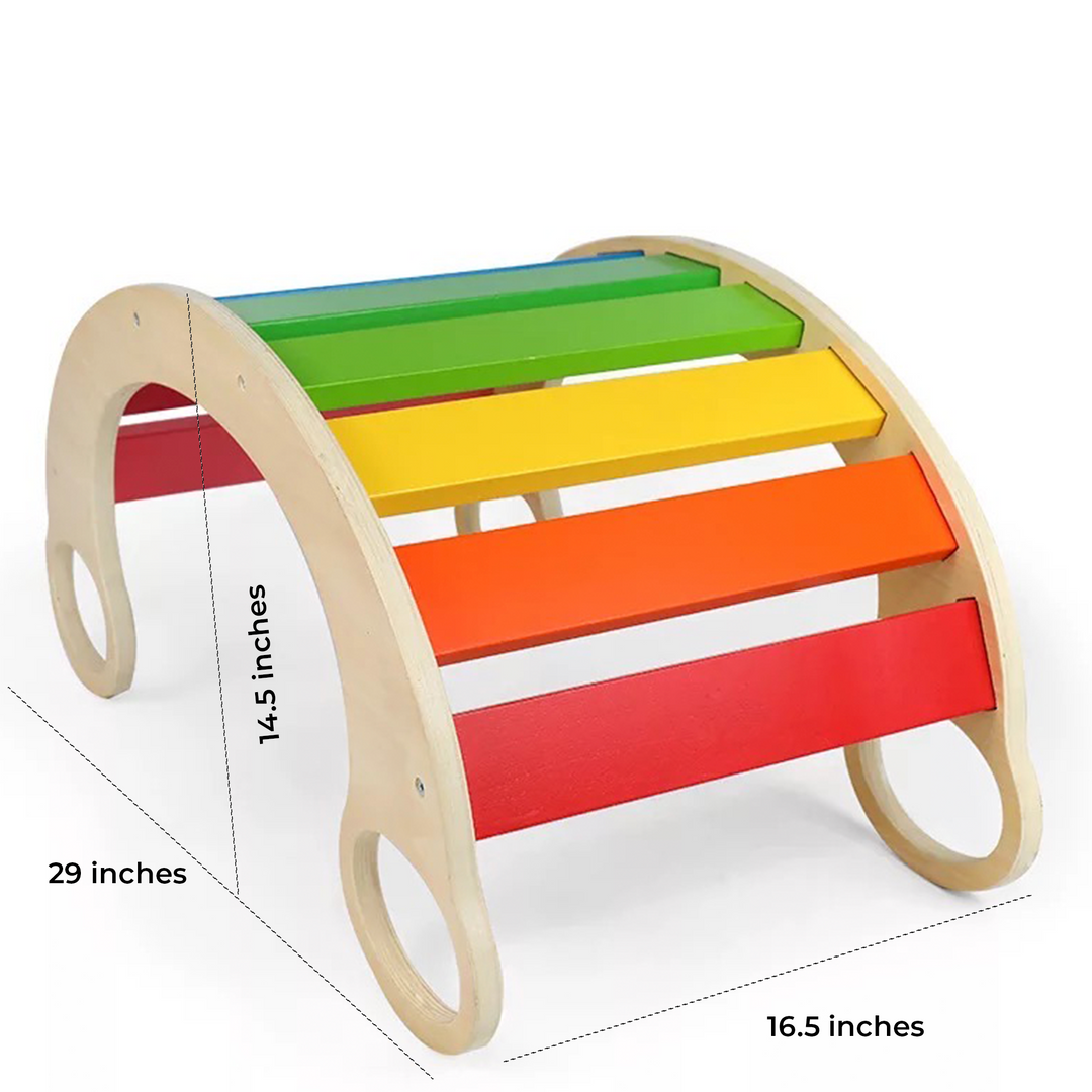 Green Walnut rainbow rocker, climbing arch, open ended toy