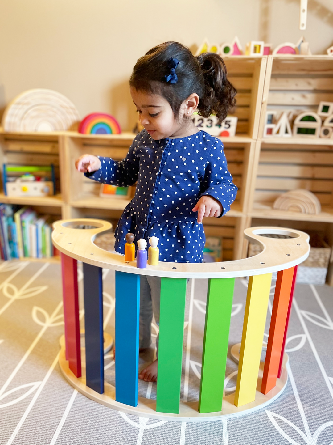 Green Walnut rainbow rocker, climbing arch, open ended toy