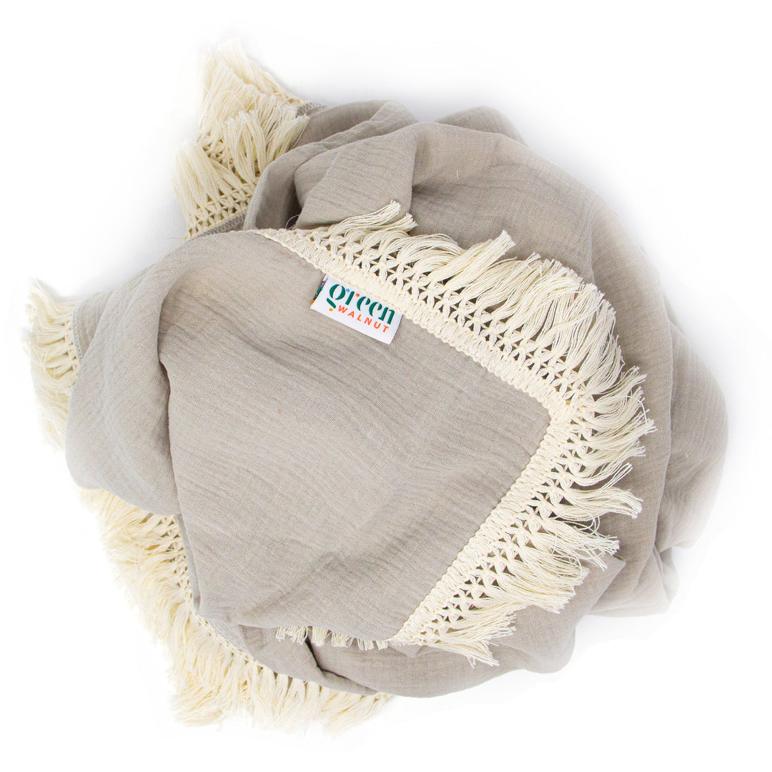 Soft Organic Cotton Baby Fringe Swaddle /  Multi Use Wrap - Green Walnut Inc.