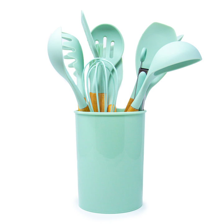 Silicone Wood Kitchen Utensils | Green Walnut | Mint