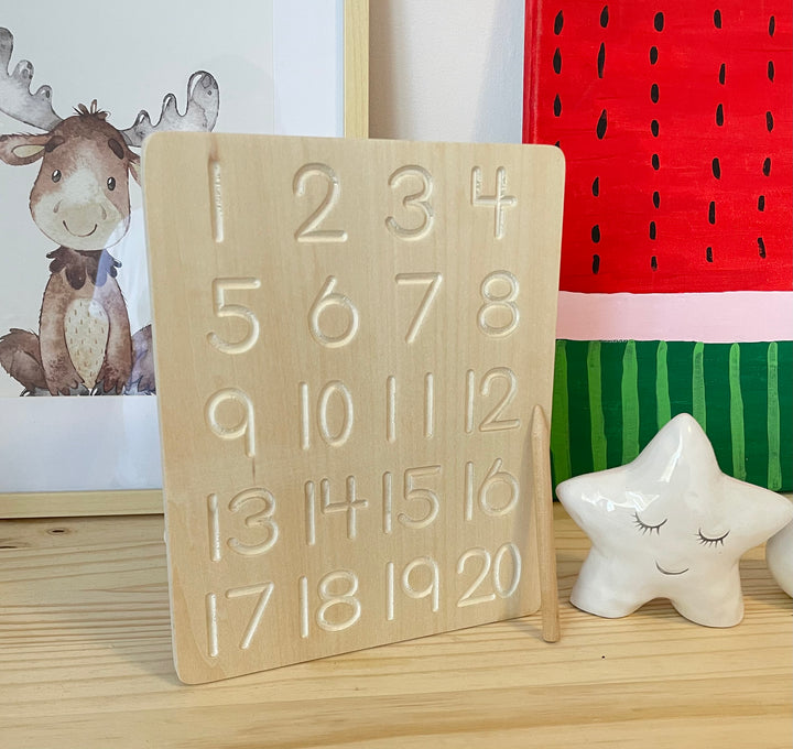 Wooden Alphabet & Number Tracing Board With Wooden Pen - Green Walnut Inc.