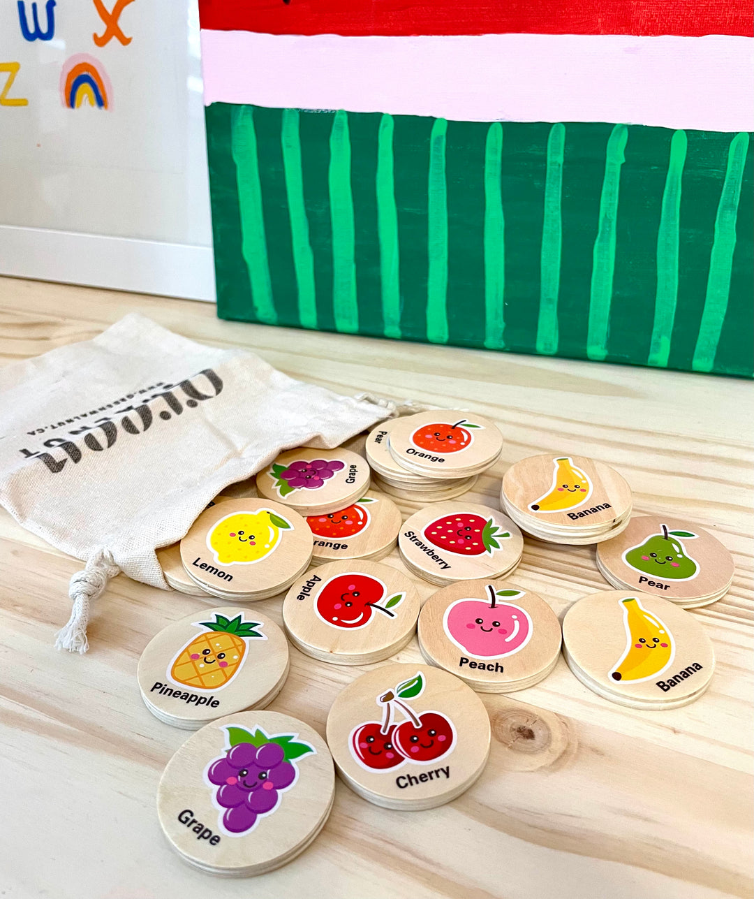 Wooden Matching Game | Wooden Memory Game | Fruits & Animal Matching Game - Green Walnut Inc.