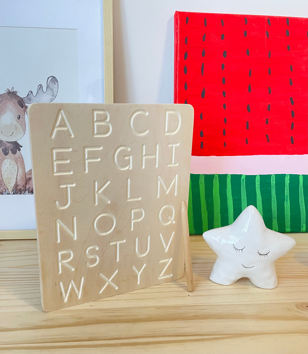 Wooden Alphabet & Number Tracing Board With Wooden Pen - Green Walnut Inc.