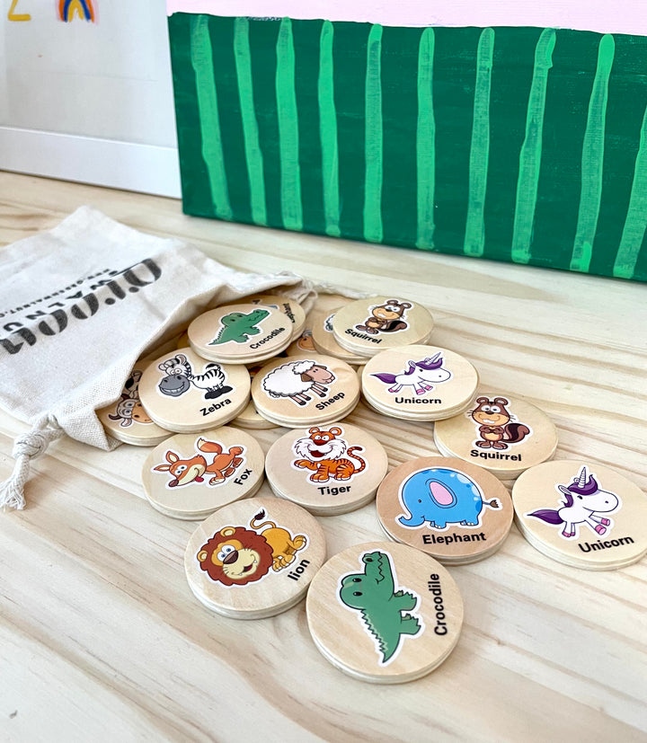 Wooden Matching Game | Wooden Memory Game | Fruits & Animal Matching Game - Green Walnut Inc.