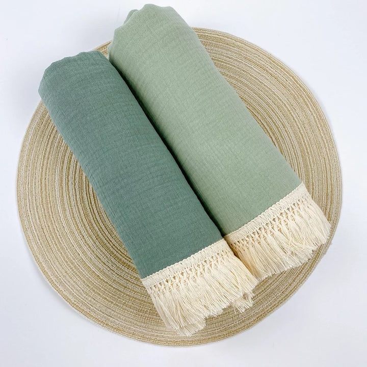 Soft Organic Cotton Baby Fringe Swaddle /  Multi Use Wrap - Green Walnut Inc.